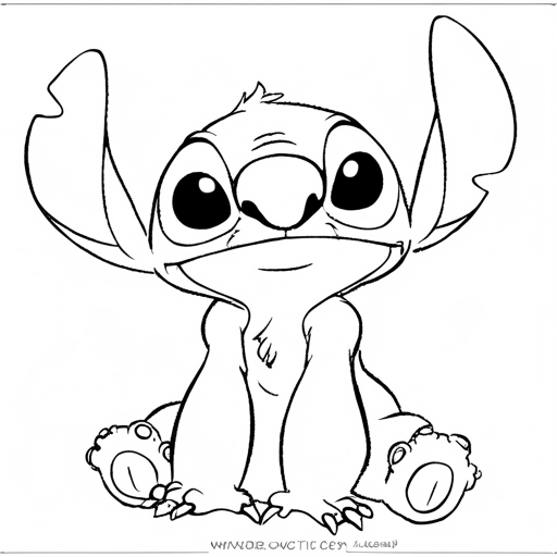 Stitch Sitting Down Cartoon Character Disney - HuLaHo Coloring Pages